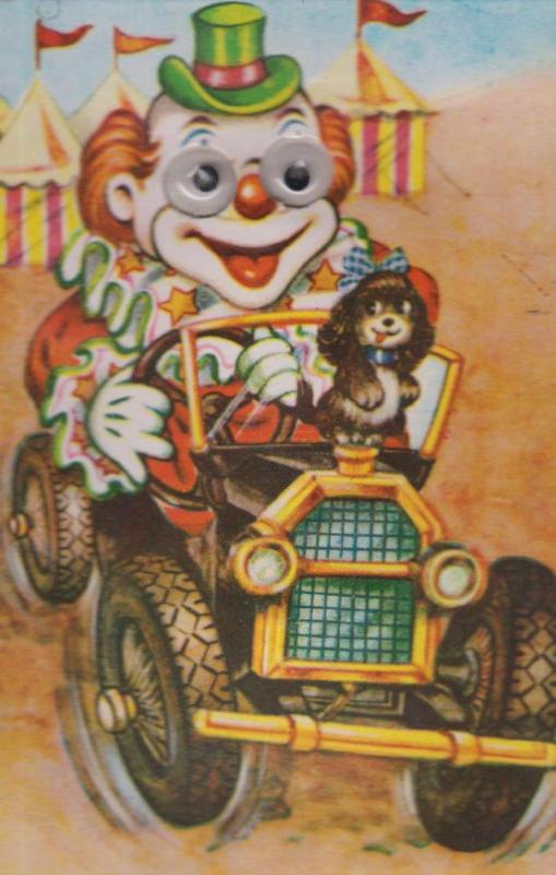 Clown With Moving Eyes Driving Fair Lorry Squeaking Comic Humour Circus Postcard