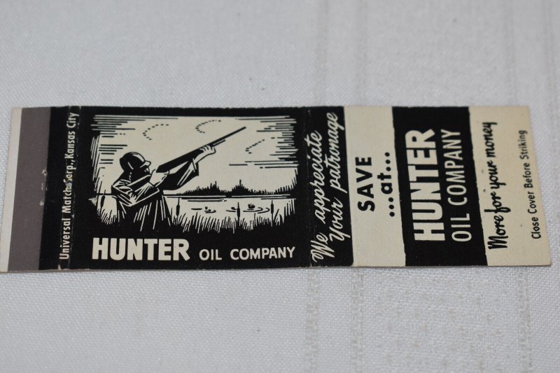 Hunter Oil Company Advertising 20 Strike Matchbook Cover