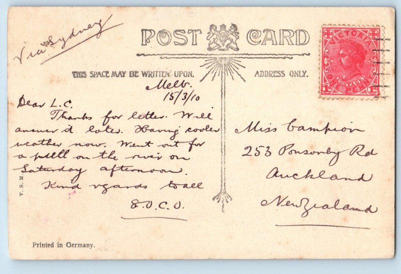 Melbourne Victoria Australia Postcard Yarra Park Gardens 1910 Antique Posted