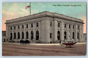 Colorado Springs Colorado CO Postcard Post Office Building Horse Carriage 1913