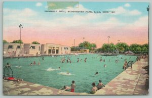 Lima Ohio~Schoonover Park Swimming Pool~1940s Linen Postcard
