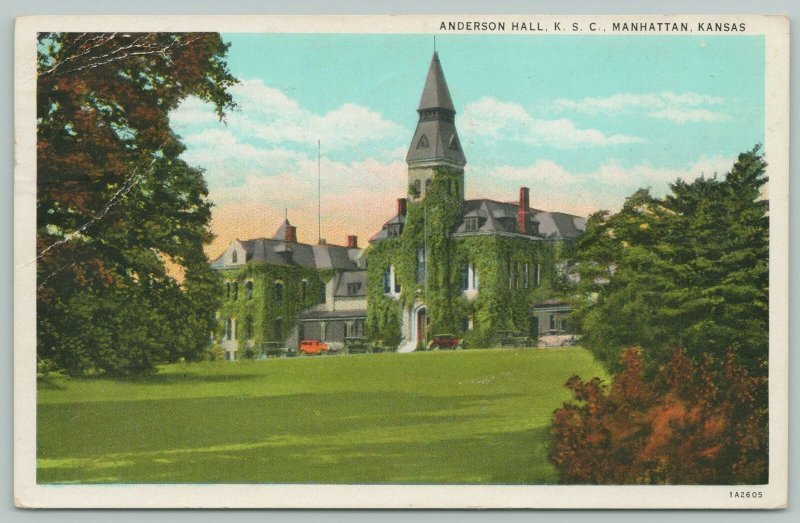 Manhattan Kansas~Anderson Hall At College~1920s Postcard