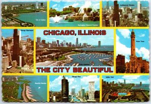 VINTAGE CONTINENTAL SIZE POSTCARD CHICAGO ILLINOIS THE CITY BEAUTIFUL (9) VIEWS