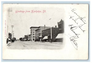 1908 Greetings From Kankakee Illinois IL, Street View Horse Carriage Postcard