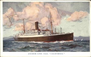 Anchor Line Steamer TSS California Passenger Msg 1936 Cancel Vintage Postcard