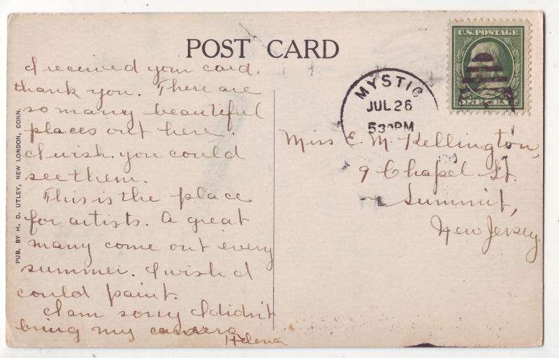 P642 JLs old card postmarked mystic conn. fishing latern hill pond