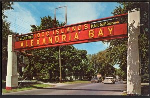 32420) New York ALEXANDRIA BAY Sign 1000 Islands across the Highway - Chrome