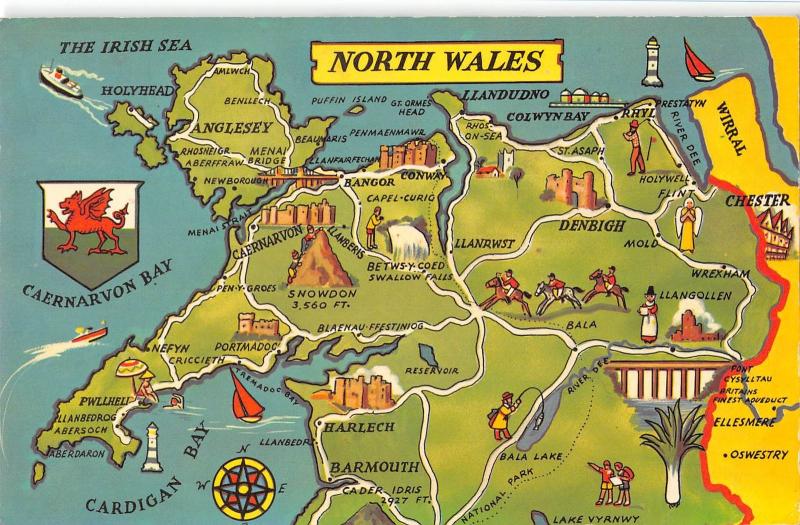 Map Of North Wales Uk Uk8791 North Wales Uk Map Carte Geographique | Europe - United Kingdom -  Wales - Other, Postcard / Hippostcard