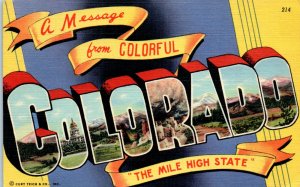1940s A Message from Colorful Colorado Large Letter Greetings Postcard