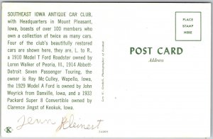 IA-Iowa, Southeast Iowa Antique Car Club, Passion for Classic Cars, Postcard