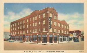 Postcard Montana Livingston Murray Hotel roadside linen Teich autos 23-44