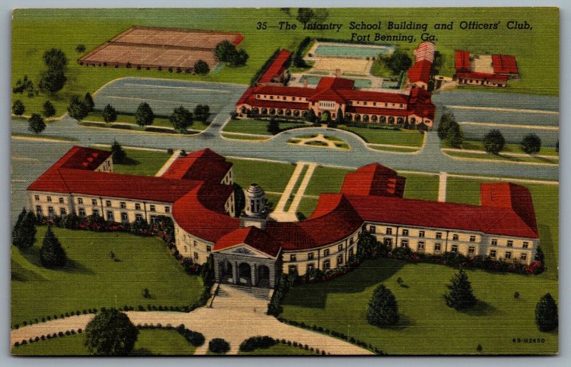 Postcard Fort Benning GA c1946 Infantry School & Officers Club Aerial View Linen