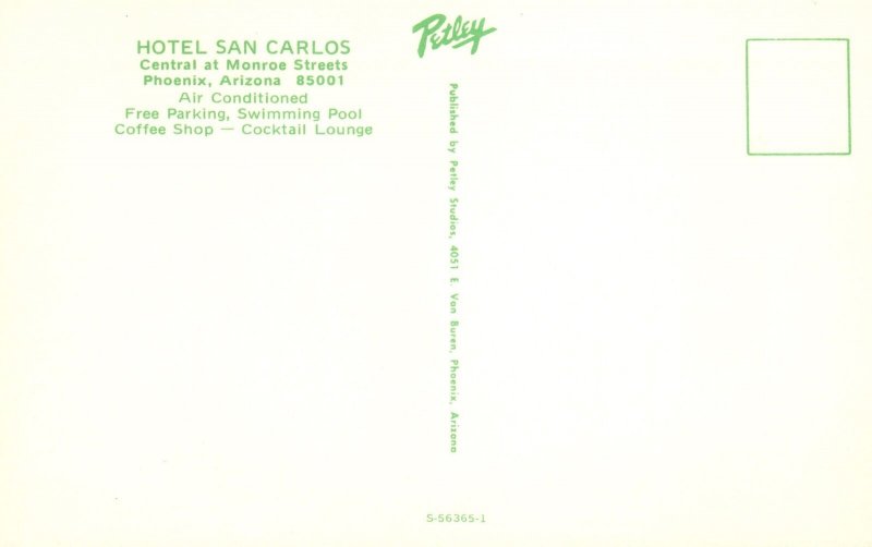 Vintage Postcard Hotel San Carlos Central at Monroe Street Phoenix Arizona AZ