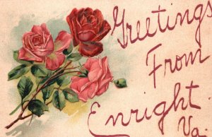 Vintage Postcard Greetings From Enright Virginia Large Print Read Roses