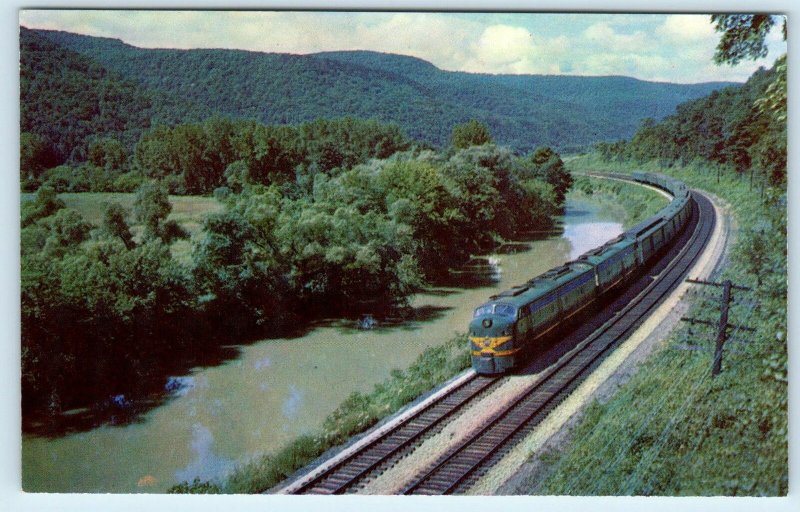 HORNELL, NY ~ ERIE LIMITED Railroad Train Along Canisteo River c1950s Postcard