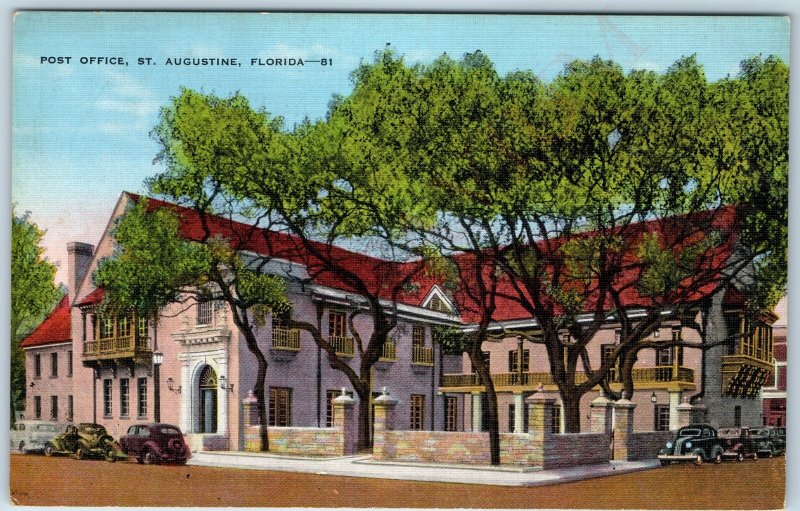 c1940s St. Augustine, FL Post Office Plaza de la Constitution Roadside Fla. A219