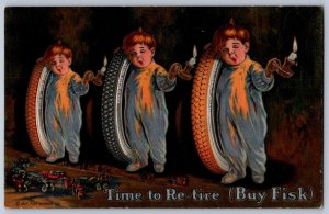DS1/ Advertising Postcard c1910 Fisk Tires Child Candle Automobile 81