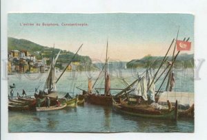 432857 Turkey Constantinople Entrance to Bosphorus Strait boats flag Vintage PC