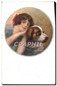 Postcard Dog Dogs Old Woman