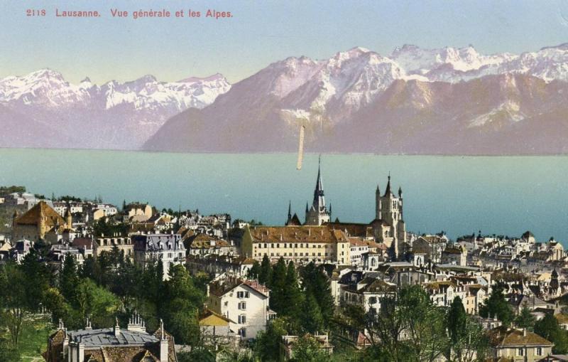 Switzerland - Lausanne. General View with Alps