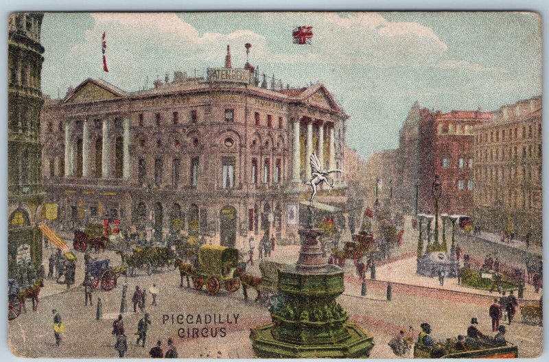 c1910s London, England Piccadilly Circus Market Square Fountain Postcard UK A196