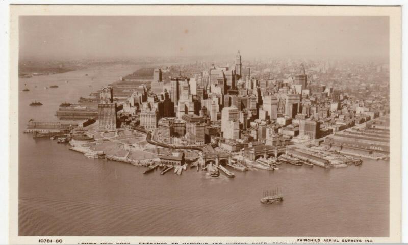 USA; Lower New York, Entrance To Harbour & Hudson River From Aeroplane RP PPC 