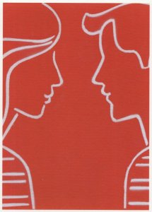 Brendan Neiland City Couple Red Romantic Silhouette Painting Postcard