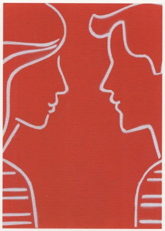 Brendan Neiland City Couple Red Romantic Silhouette Painting Postcard