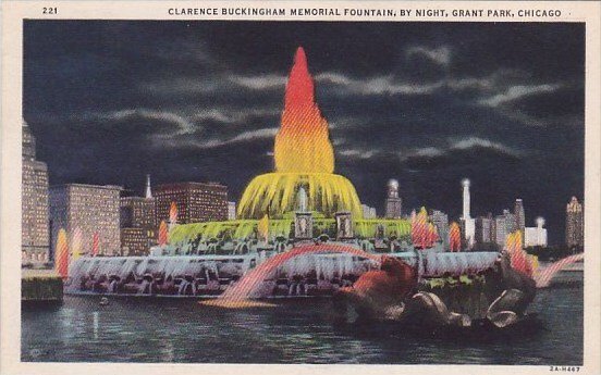 Illinois Chicago Clearence Buckingham Memorial Fountain By Night Grant Park 1933
