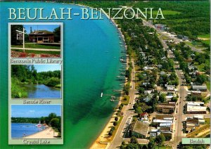 Beulah-Benzonia, MI Michigan  HOMES~WATERFRONT  Bird's Eye View  4X6 Postcard