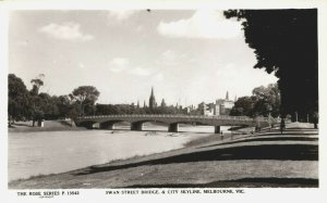 Australia Swan Street Bridge City Skyline Melbourne Victoria Vintage RPPC 03.94