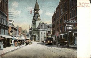 Fall RiverMassachusetts MA Main St. Trolley Movie Theatre 1900s-10s Postcard