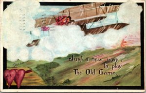 postcard - Just a new way to play the old game - biplane romance