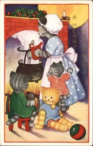 Whitney Christmas Fantasy Dressed Animals Kitty Cats Vintage Postcard