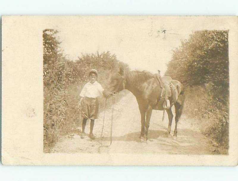 Pre-1918 rppc CHILD WITH PONY HORSE ON PATH o1759