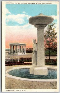 Plymouth Massachusetts 1920s Postcard Fountain to Pilgrim Mothers posted later