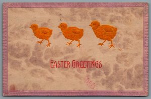 Postcard Easter c1908 Easter Greetings 3 Embossed Chicks CDS & Split Ring Cancel