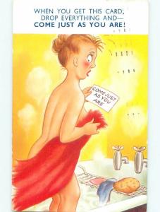 Bamforth Risque Comic NUDE GIRL TAKING BATH AB6893