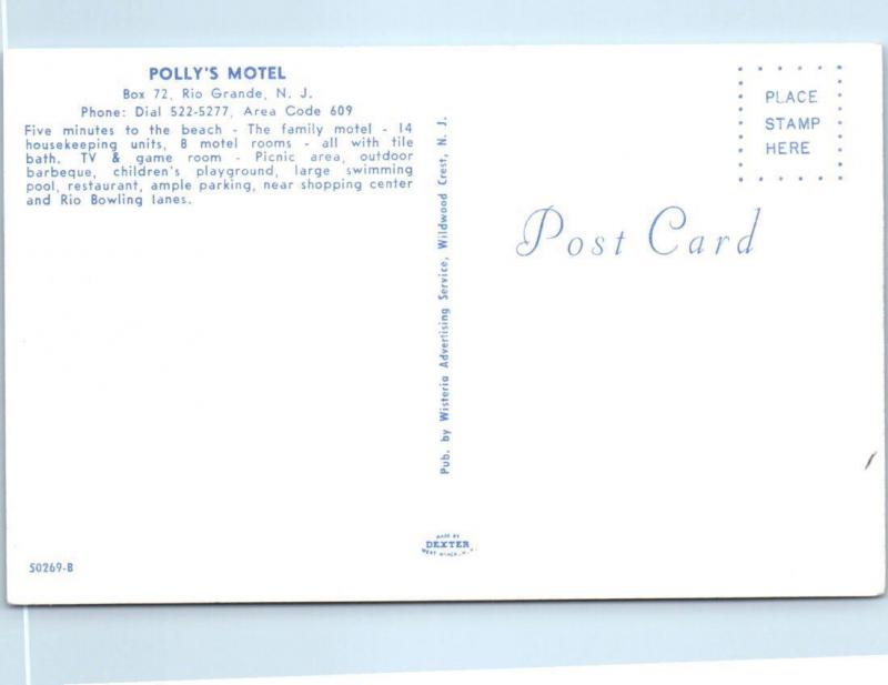 RIO GRANDE, New Jersey  NJ   Roadside POLLY'S MOTEL  Pool  ca 1960s    Postcard