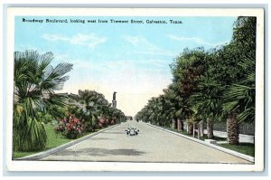 c1920 Broadway Boulevard Looking West Tremont Street Galveston Texas TX Postcard