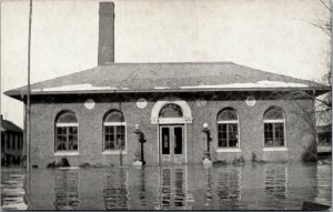 Vtg Aurora Indiana IN Flood Damage of 1937 Public Library Disaster Postcard