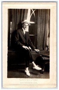 Cedar Rapids Iowa IA Postcard RPPC Photo Man With Hat Fashion c1910's Antique