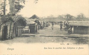 Belgian Congo street in the district of the natives in Boma postcard 