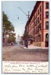 Springfield Illinois IL Postcard Capitol Avenue State Capitol Leland Hotel 1907