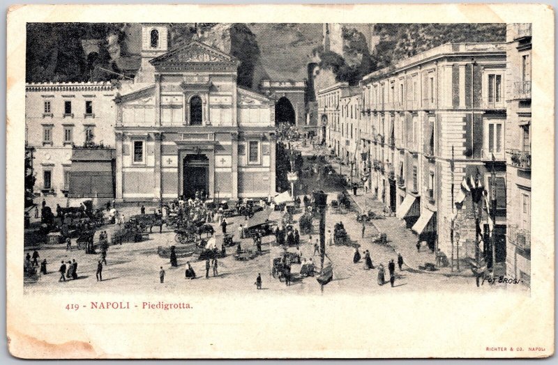 Napoli - Piedigrotta Naples Italy Street View Buildings Crowd Postcard