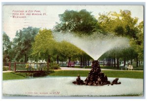 1909 Fountain In City Park Truss Bridge Tourists Milwaukee Wisconsin WI Postcard