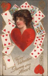 Fortune Valentine Series Playing Cards Beautiful Young Woman c1910 PC