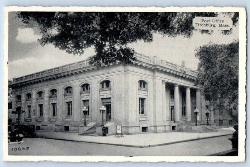 Fitchburg Massachusetts Postcard Post Office Building Exterior View 1940 Vintage