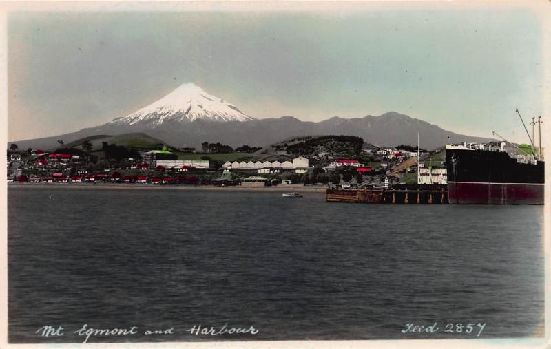 Mt. Egmont and Harbor, New Zealand, Early Real Photo, Postcard, Unused