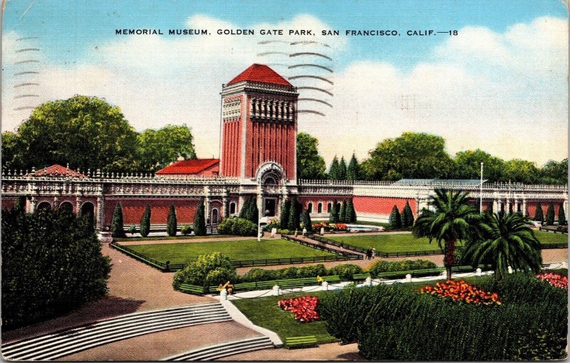 Memorial Museum Golden Gate Park San Francisco California CA Postcard PM Cancel  